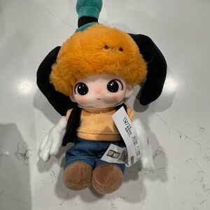 Cute Plush Toy with Orange Hat and Blue Pants